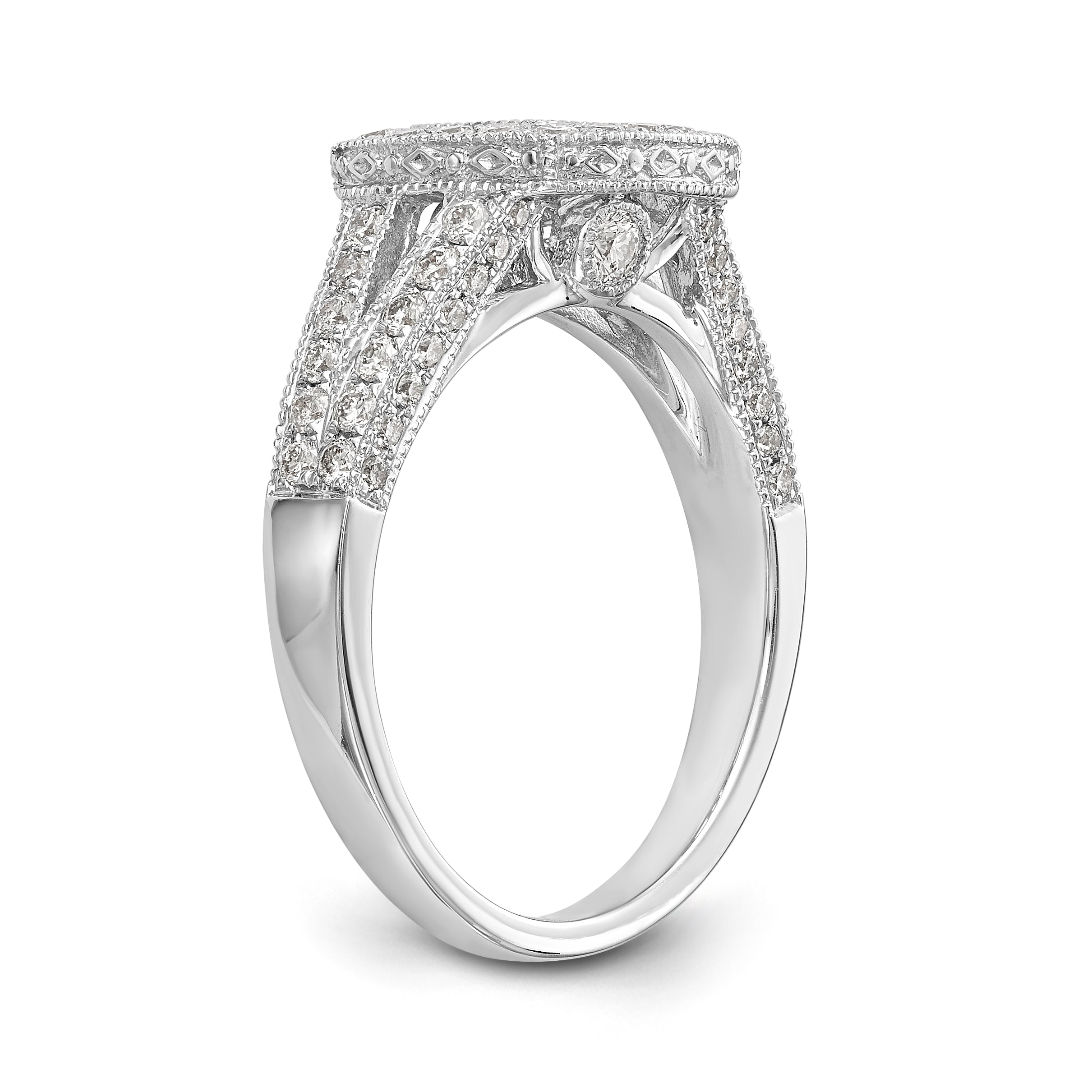 14K White Gold Peg Set Simulated Diamond Cushion HaloEngagement Ring