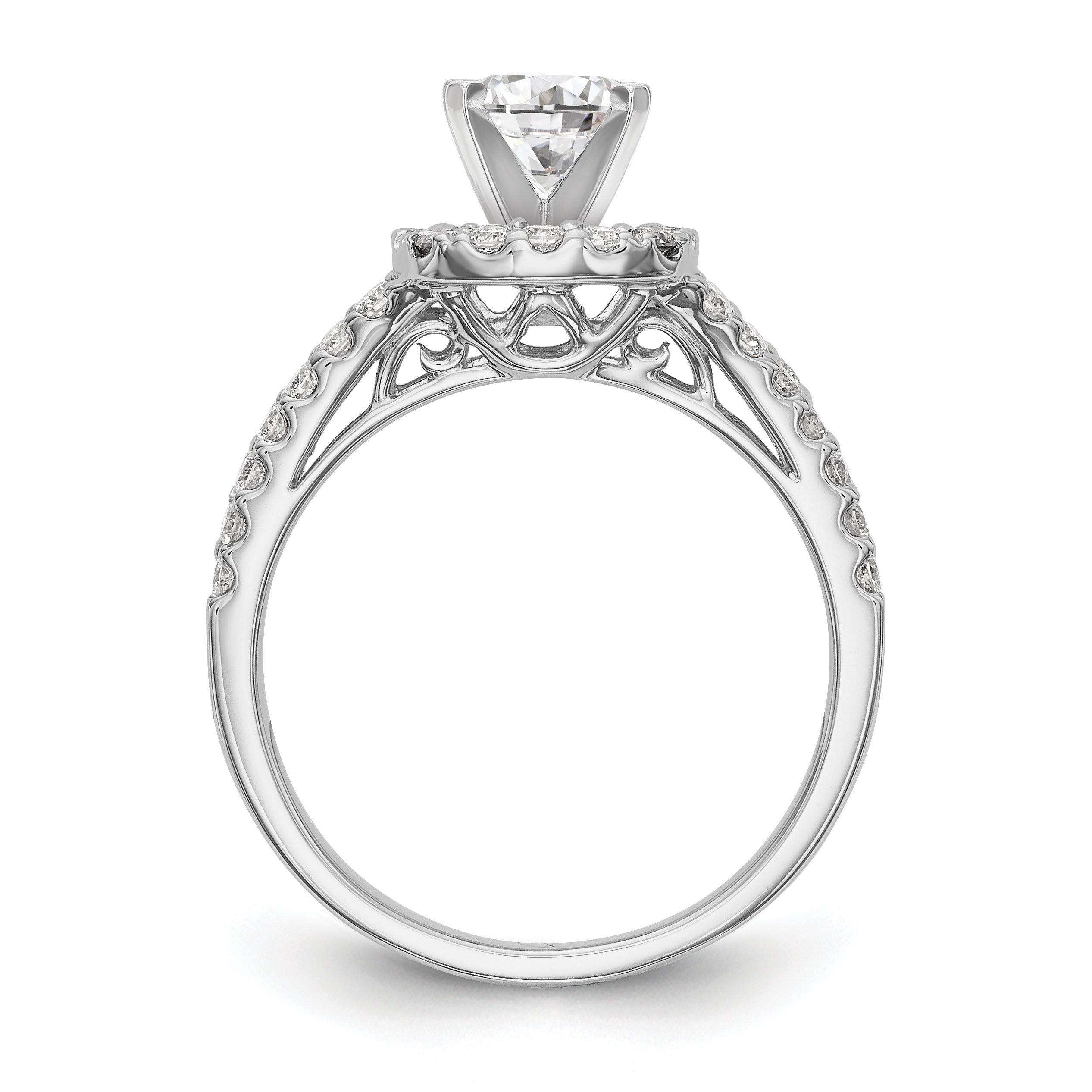 14K White Gold Peg Set Dia CZ Cushion Halo Engagement Ring