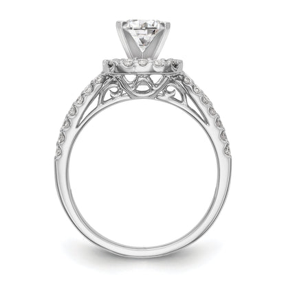 14K White Gold Peg Set Dia CZ Cushion Halo Engagement Ring