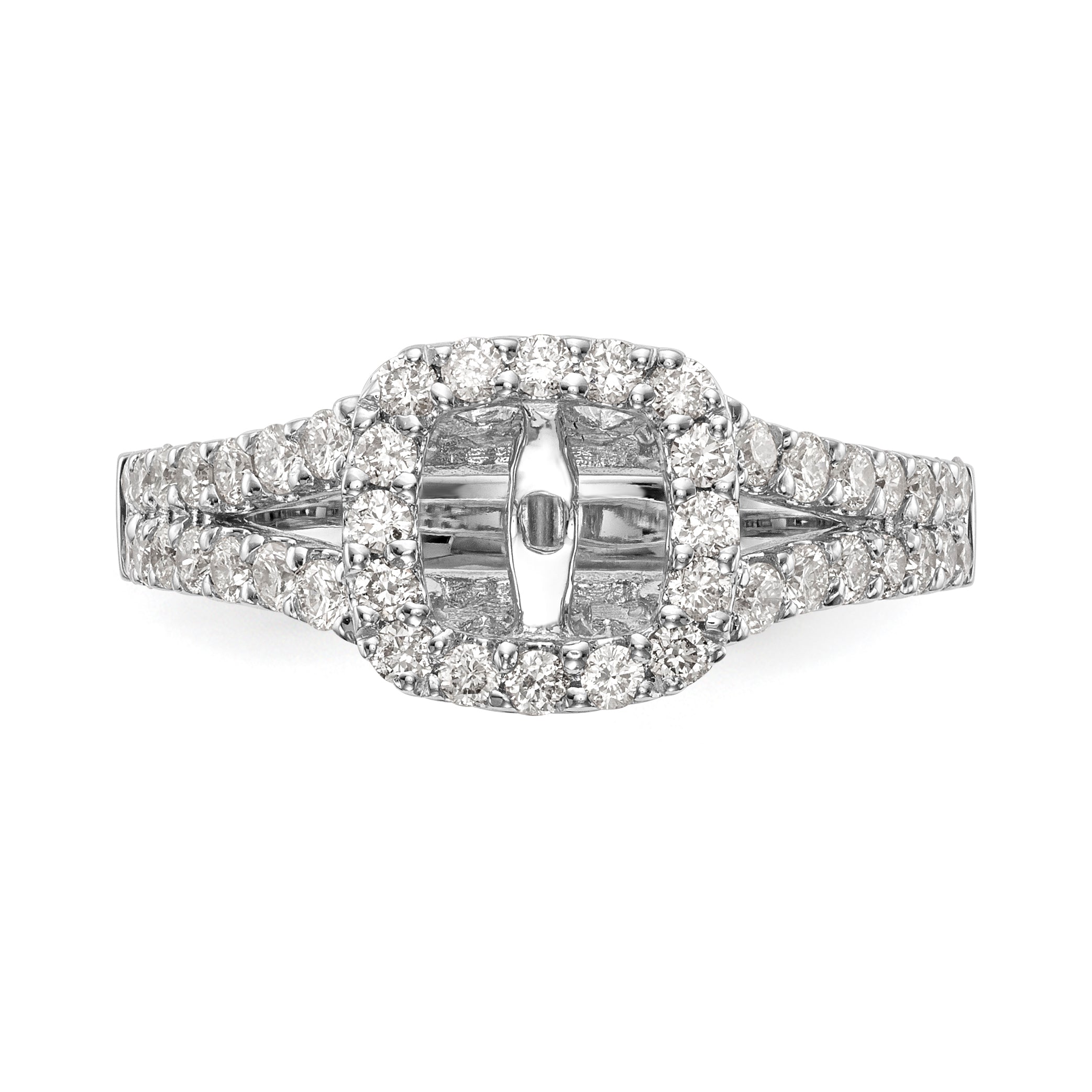 14K White Gold Peg Set Dia CZ Cushion Halo Engagement Ring