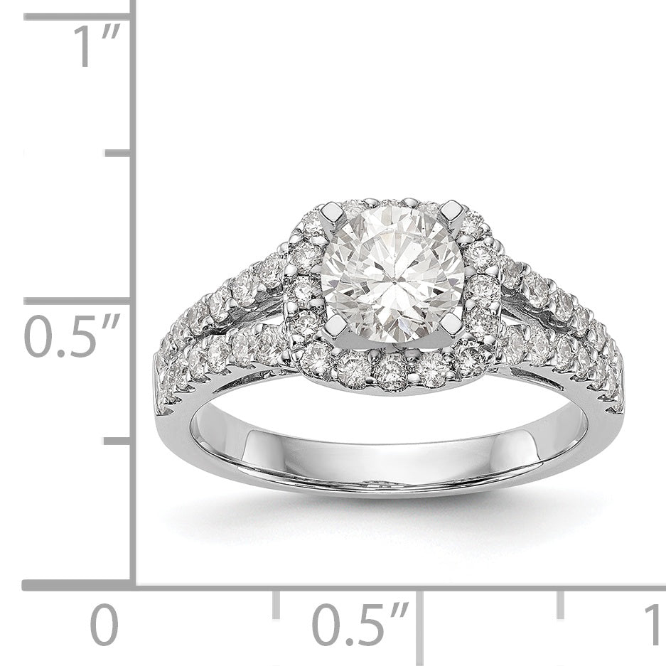 14K White Gold Peg Set Dia CZ Cushion Halo Engagement Ring