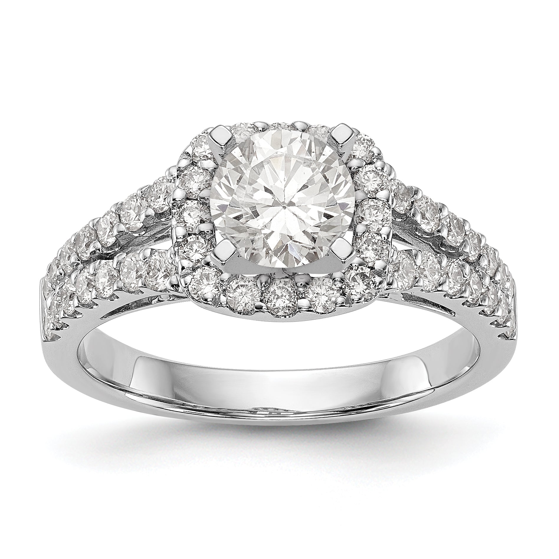 14K White Gold Peg Set Dia CZ Cushion Halo Engagement Ring