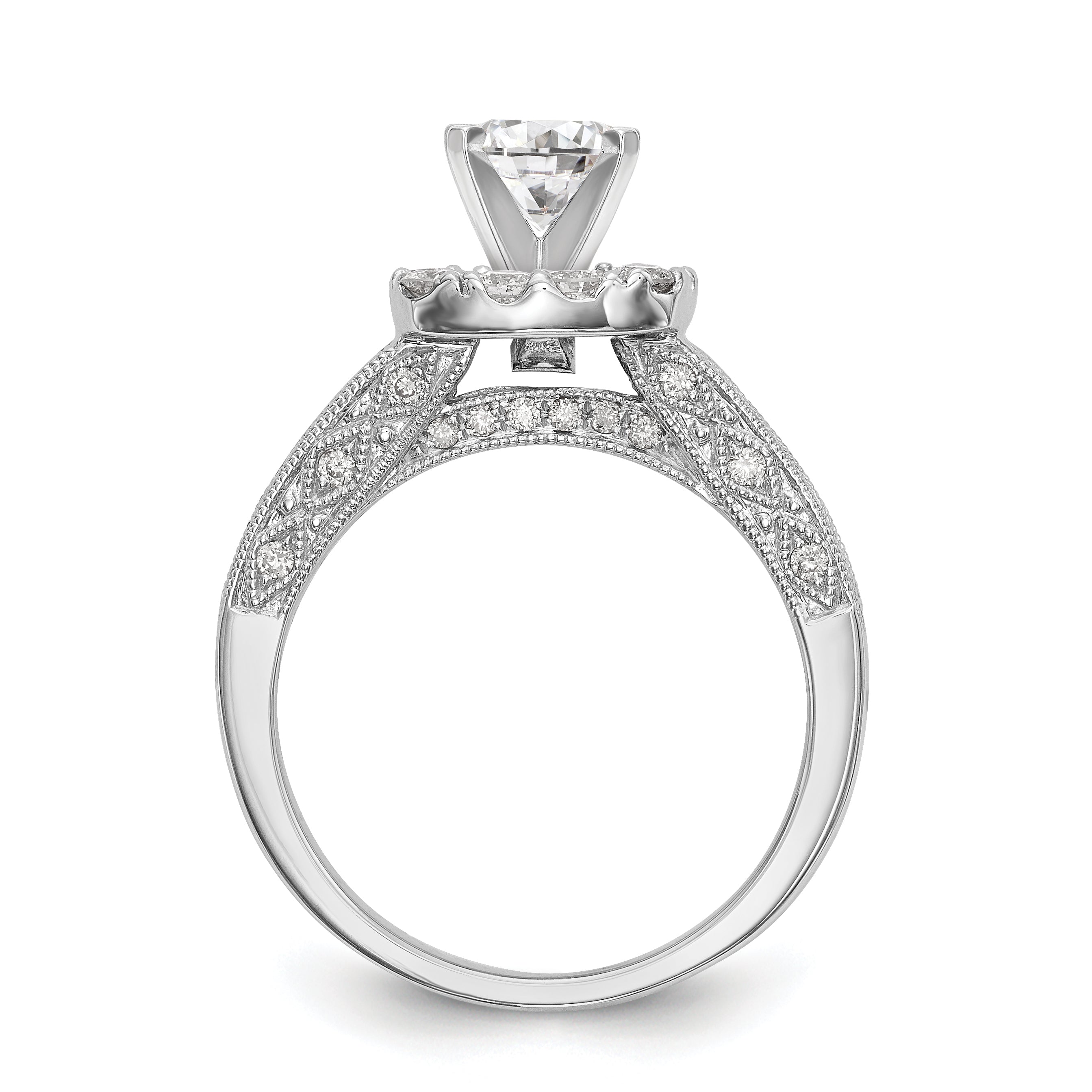 14K White Gold Peg Set Simulated Diamond Cushion HaloEngagement Ring