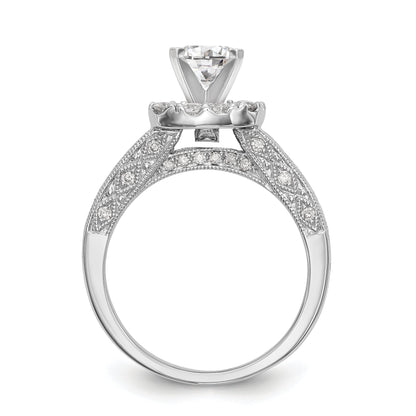 14K White Gold Peg Set Simulated Diamond Cushion HaloEngagement Ring