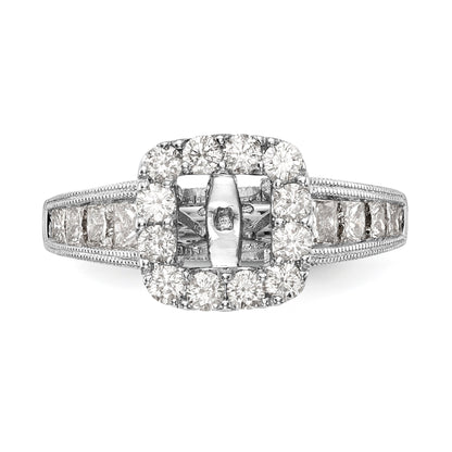 14K White Gold Peg Set Simulated Diamond Cushion HaloEngagement Ring