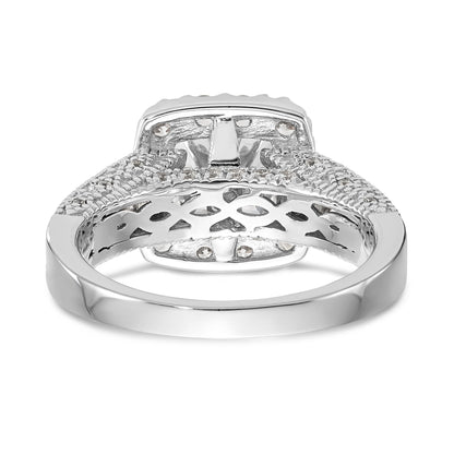 14K White Gold Peg Set Simulated Diamond Cushion HaloEngagement Ring