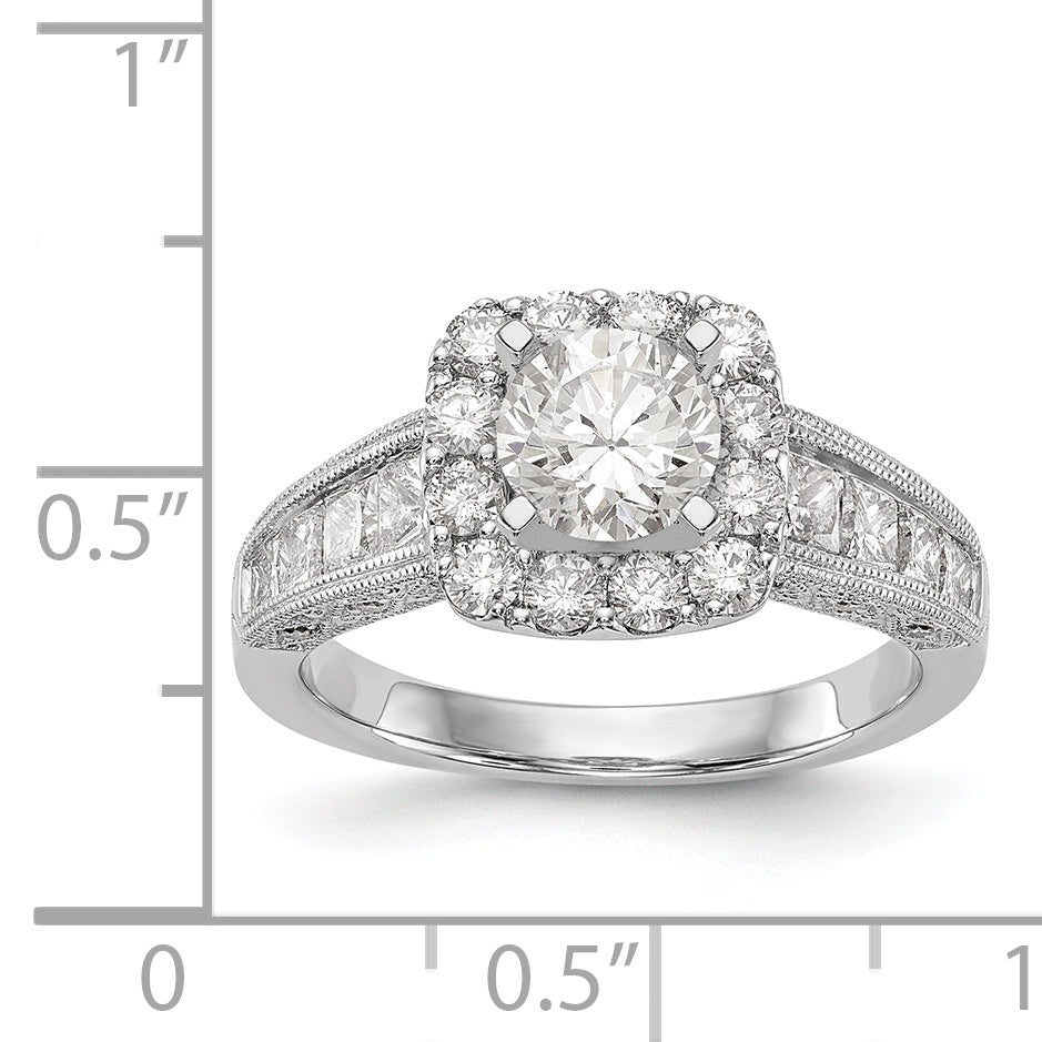 14K White Gold Peg Set Simulated Diamond Cushion HaloEngagement Ring
