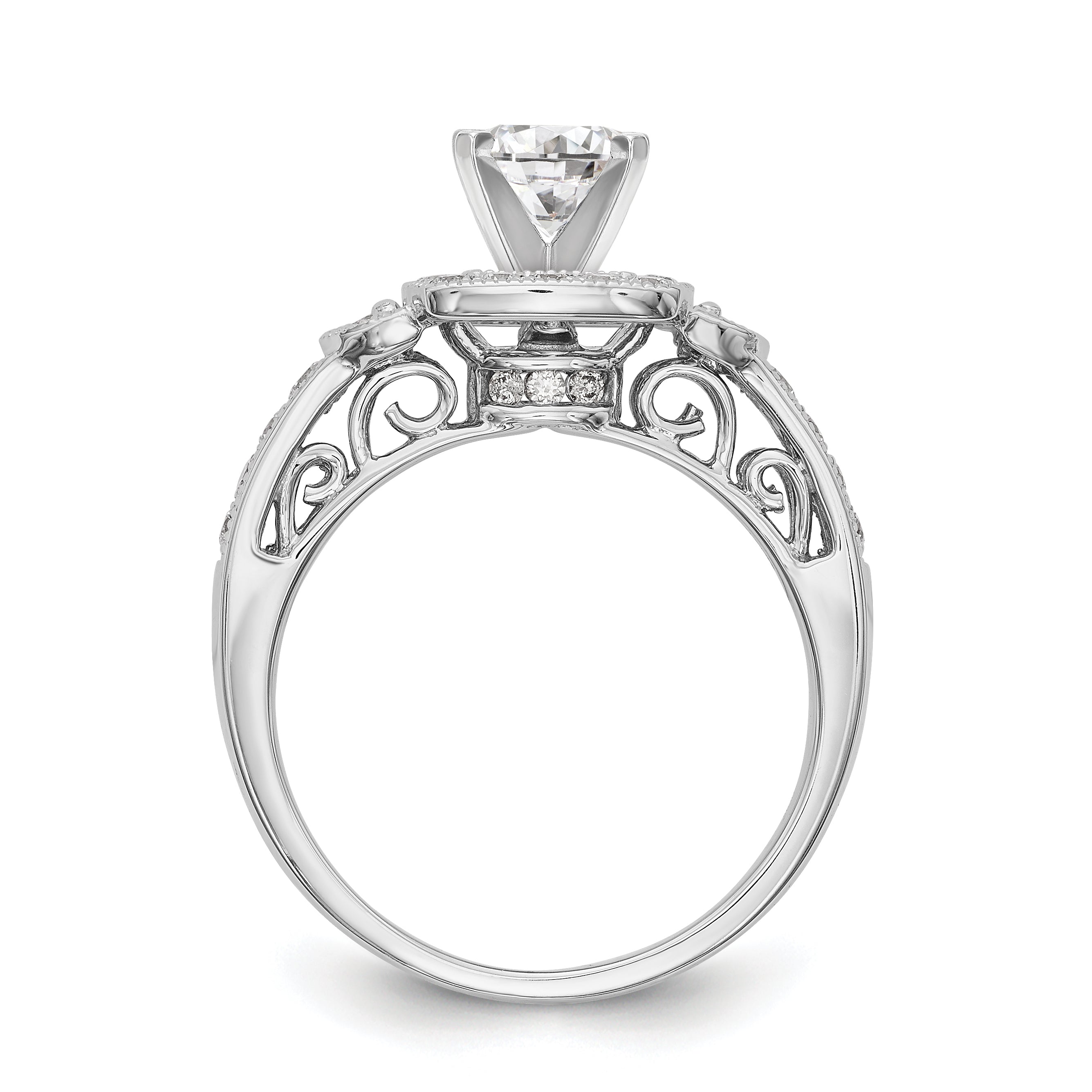 14K White Gold Peg Set Simulated Diamond Cushion HaloEngagement Ring
