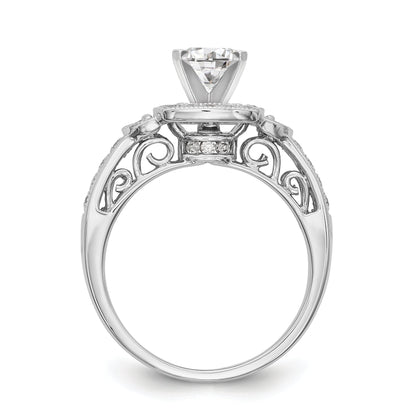 14K White Gold Peg Set Simulated Diamond Cushion HaloEngagement Ring