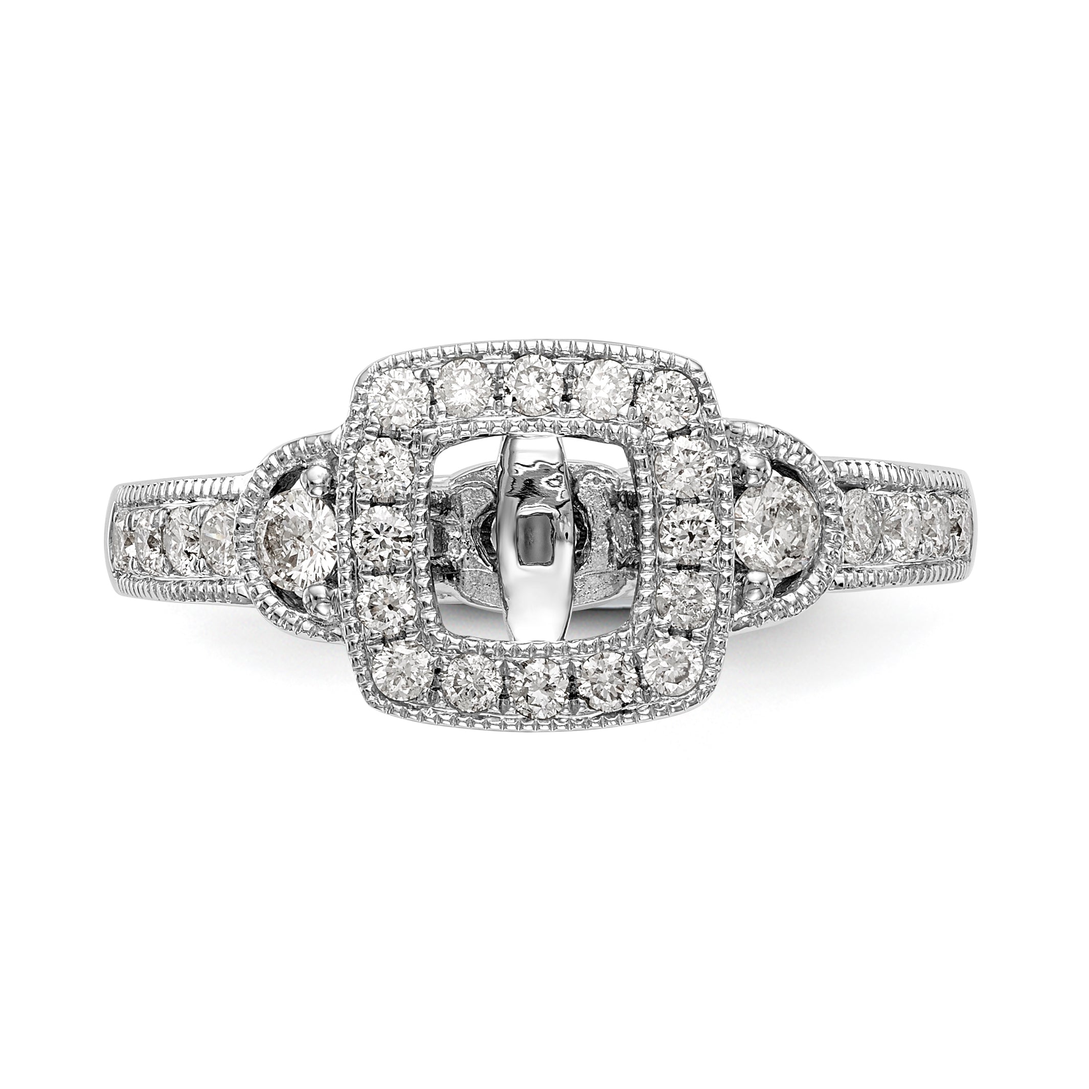 14K White Gold Peg Set Simulated Diamond Cushion HaloEngagement Ring