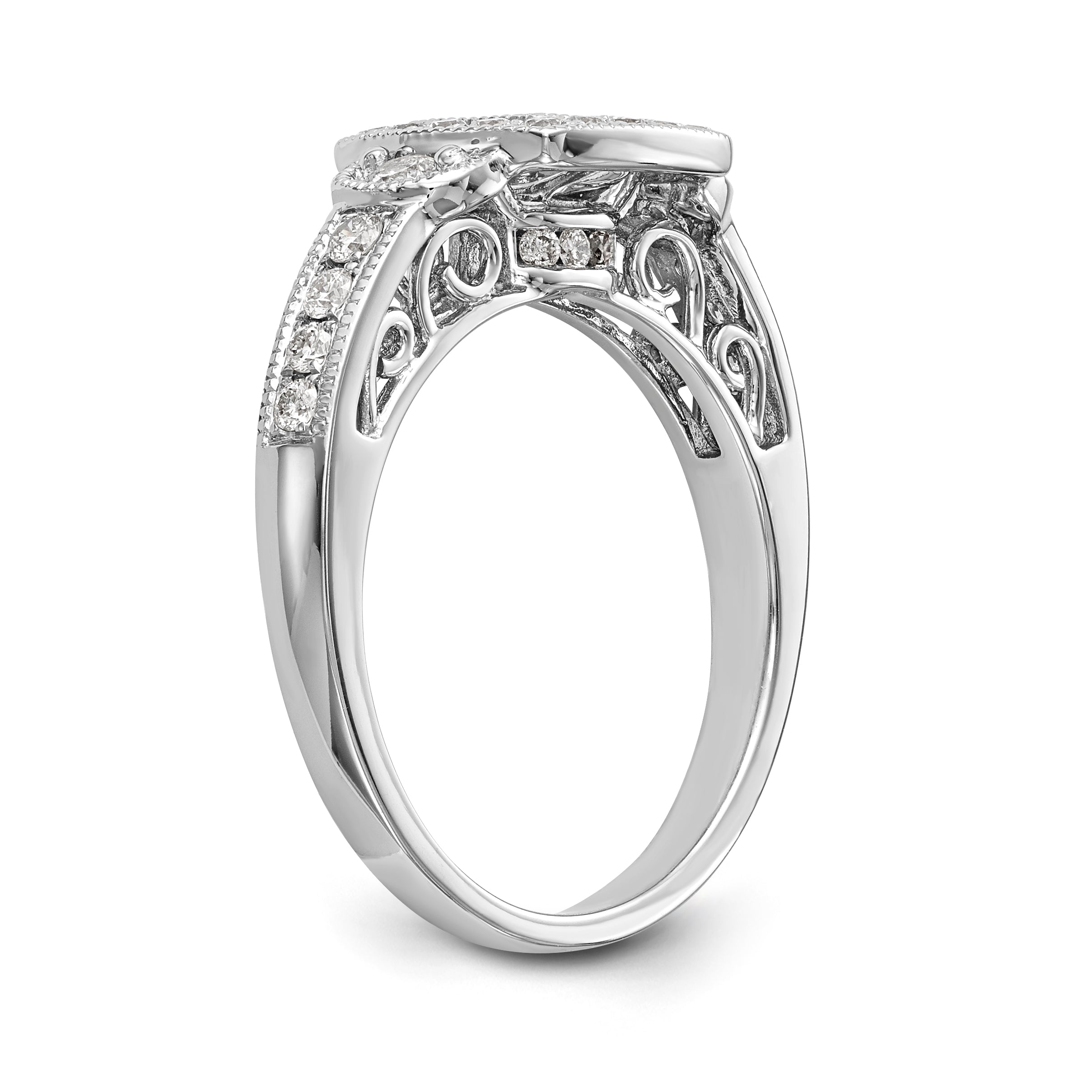 14K White Gold Peg Set Simulated Diamond Cushion HaloEngagement Ring