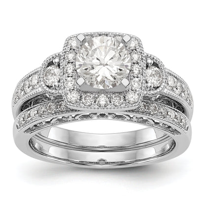 14K White Gold Peg Set Simulated Diamond Cushion HaloEngagement Ring