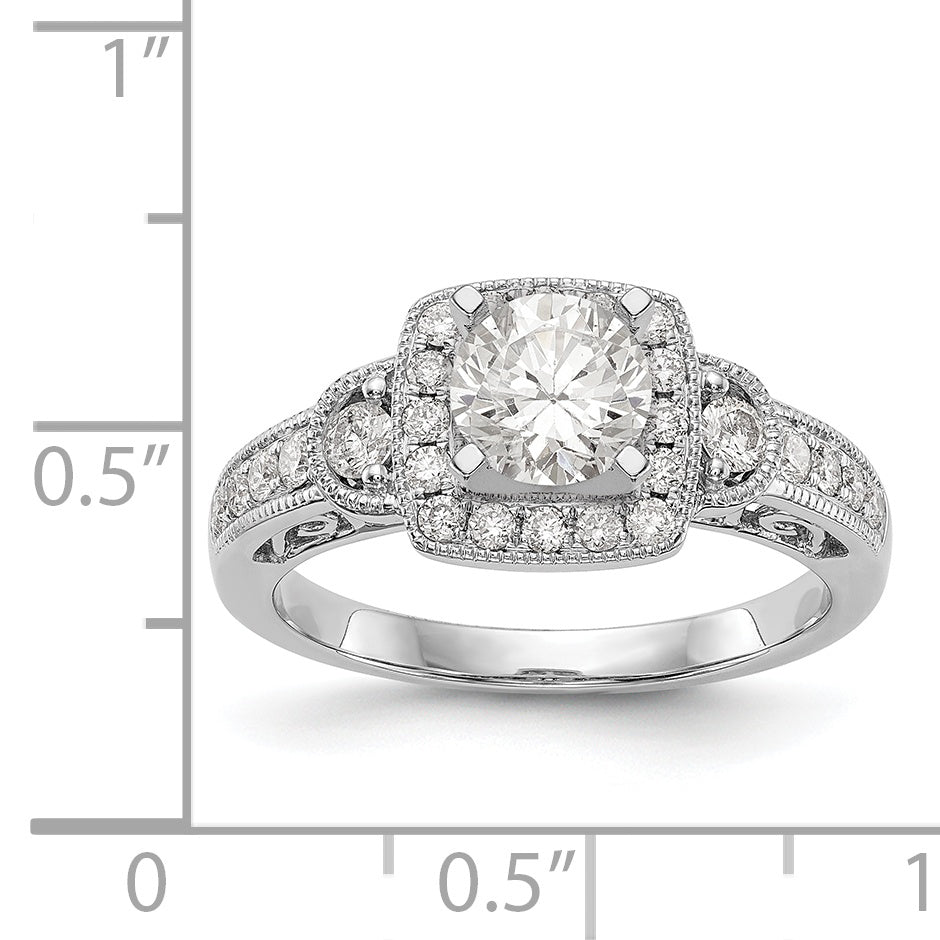 14K White Gold Peg Set Simulated Diamond Cushion HaloEngagement Ring