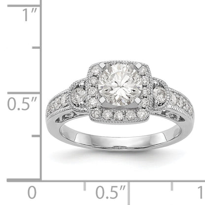 14K White Gold Peg Set Simulated Diamond Cushion HaloEngagement Ring