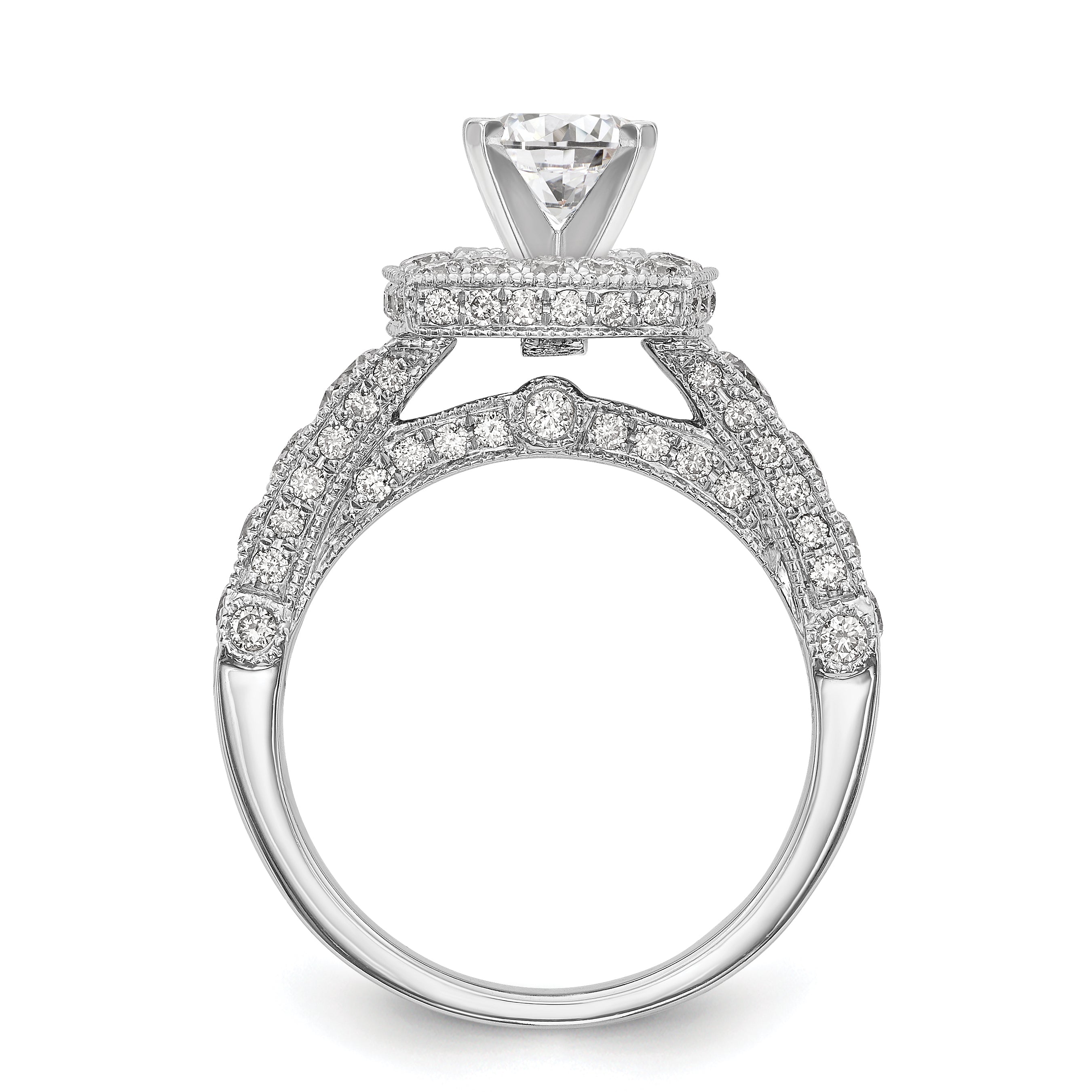 14K White Gold Peg Set Diamond Cushion Halo CZ Engagement Ring