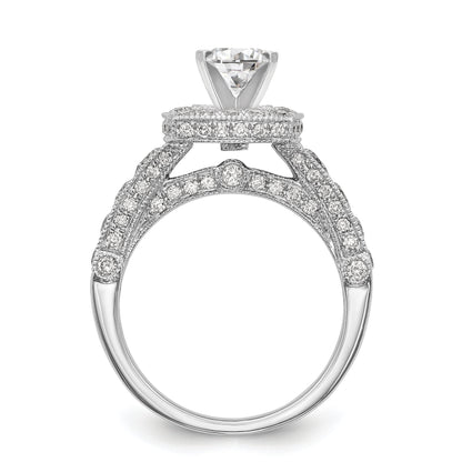 14K White Gold Peg Set Diamond Cushion Halo CZ Engagement Ring
