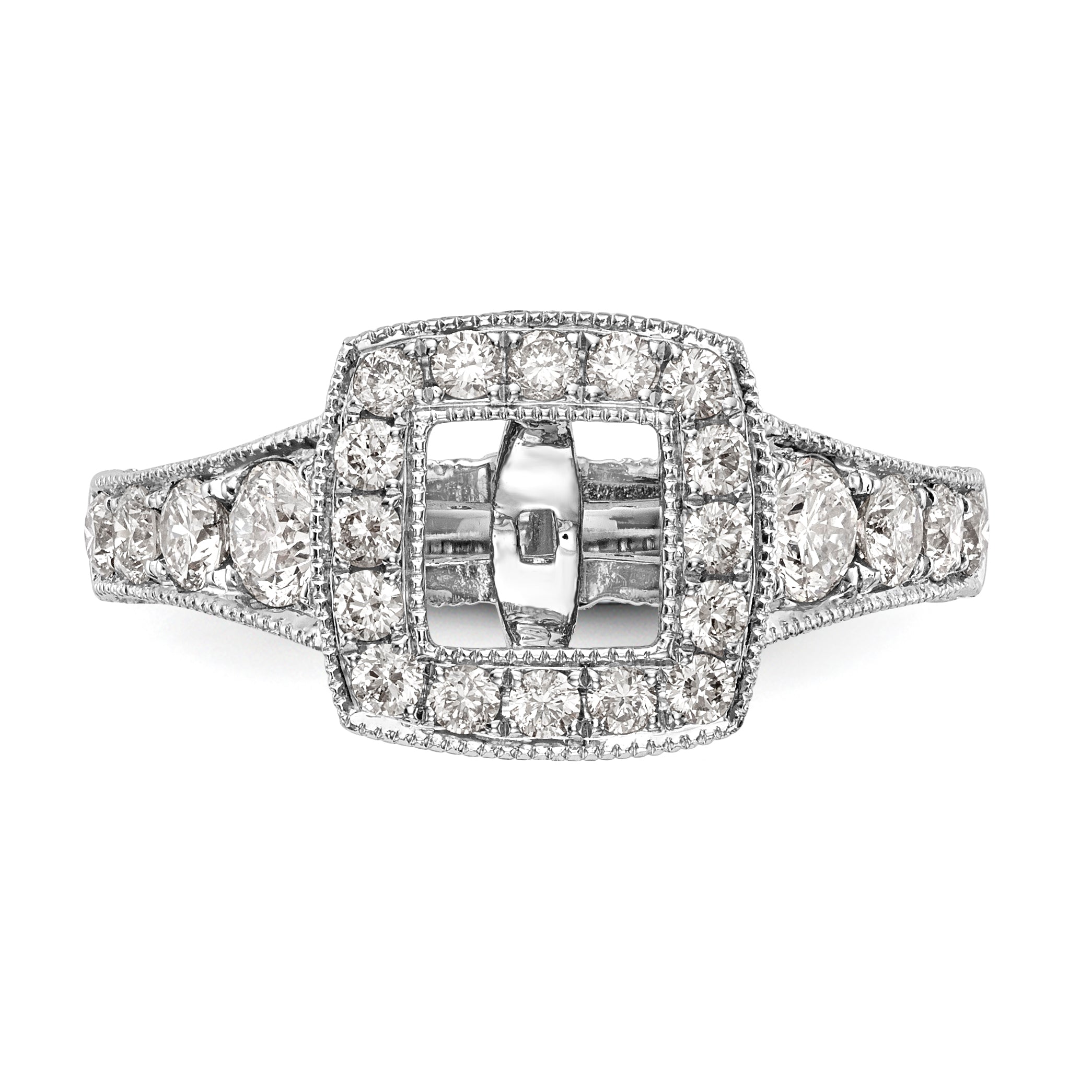 14K White Gold Peg Set Diamond Cushion Halo CZ Engagement Ring