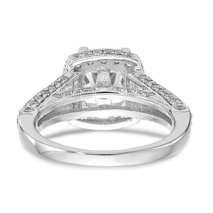 14K White Gold Peg Set Diamond Cushion Halo CZ Engagement Ring