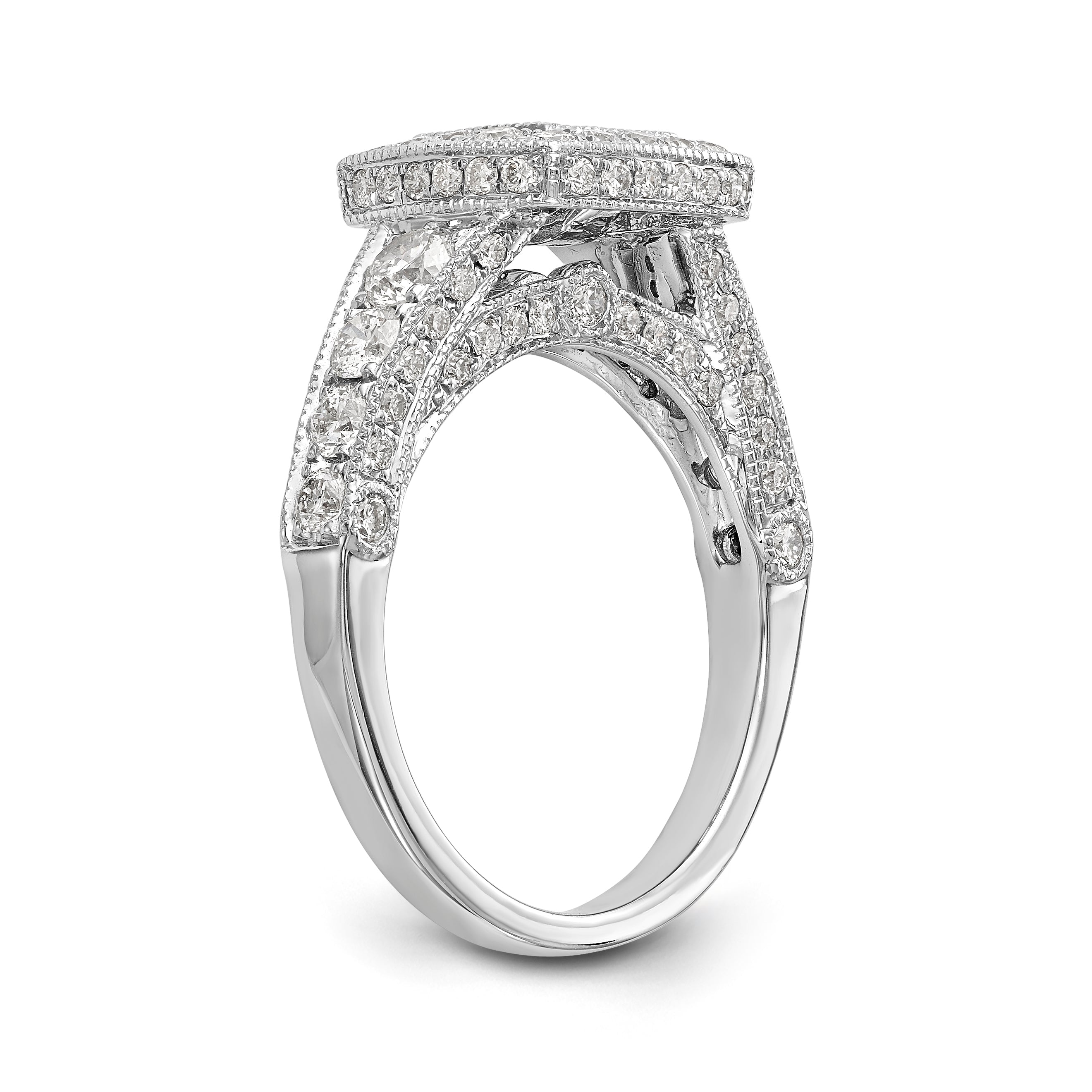 14K White Gold Peg Set Diamond Cushion Halo CZ Engagement Ring