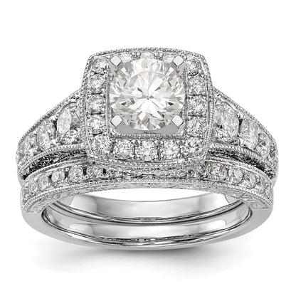 14K White Gold Peg Set Diamond Cushion Halo CZ Engagement Ring