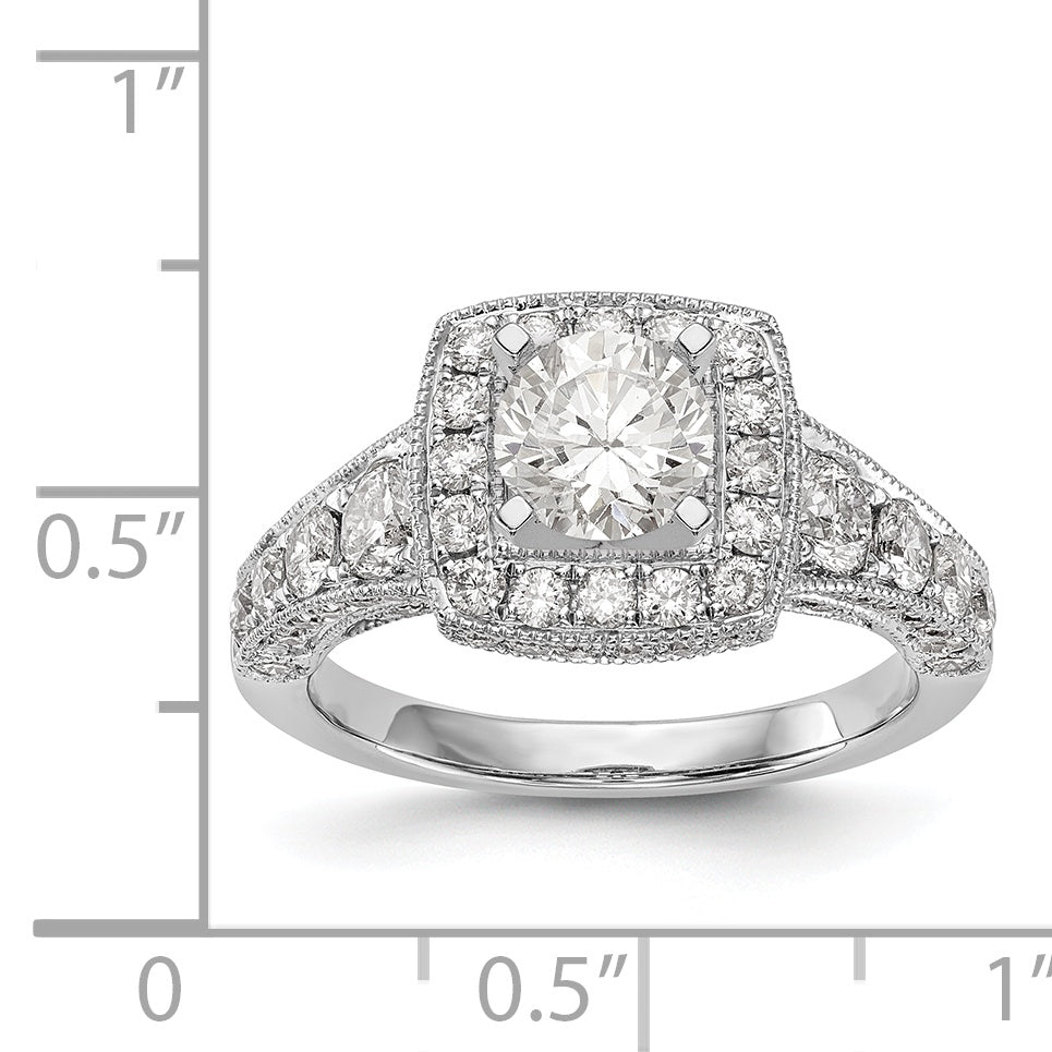 14K White Gold Peg Set Diamond Cushion Halo CZ Engagement Ring
