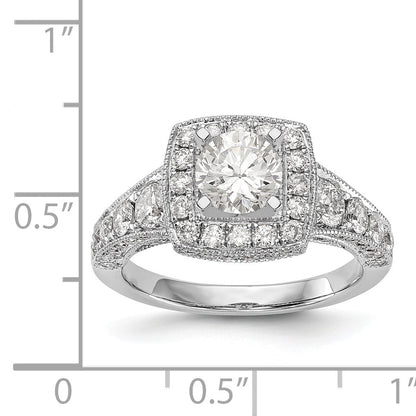 14K White Gold Peg Set Diamond Cushion Halo CZ Engagement Ring