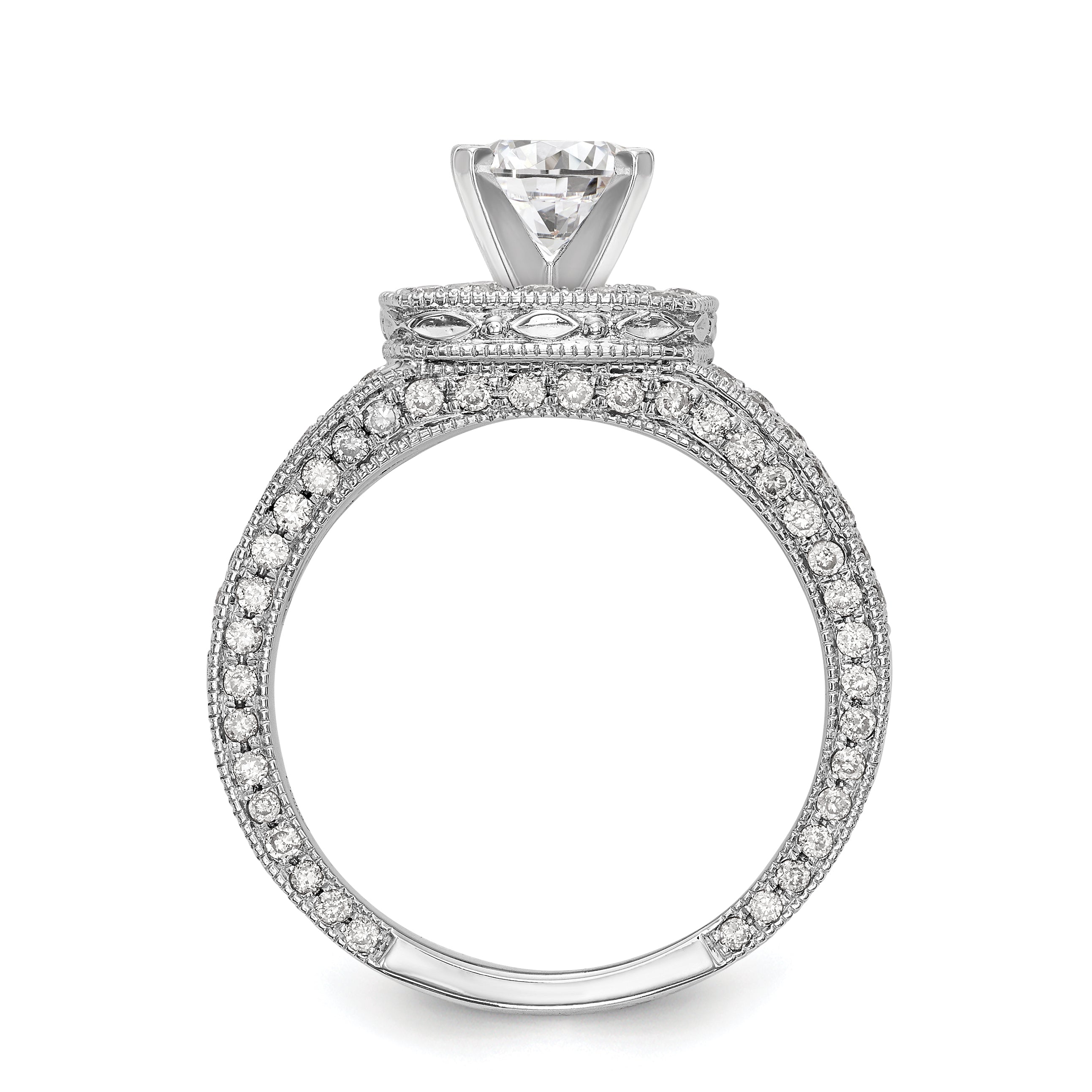 14K White Gold Peg Set Simulated Diamond Cushion HaloEngagement Ring