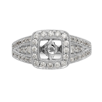14K White Gold Peg Set Simulated Diamond Cushion HaloEngagement Ring