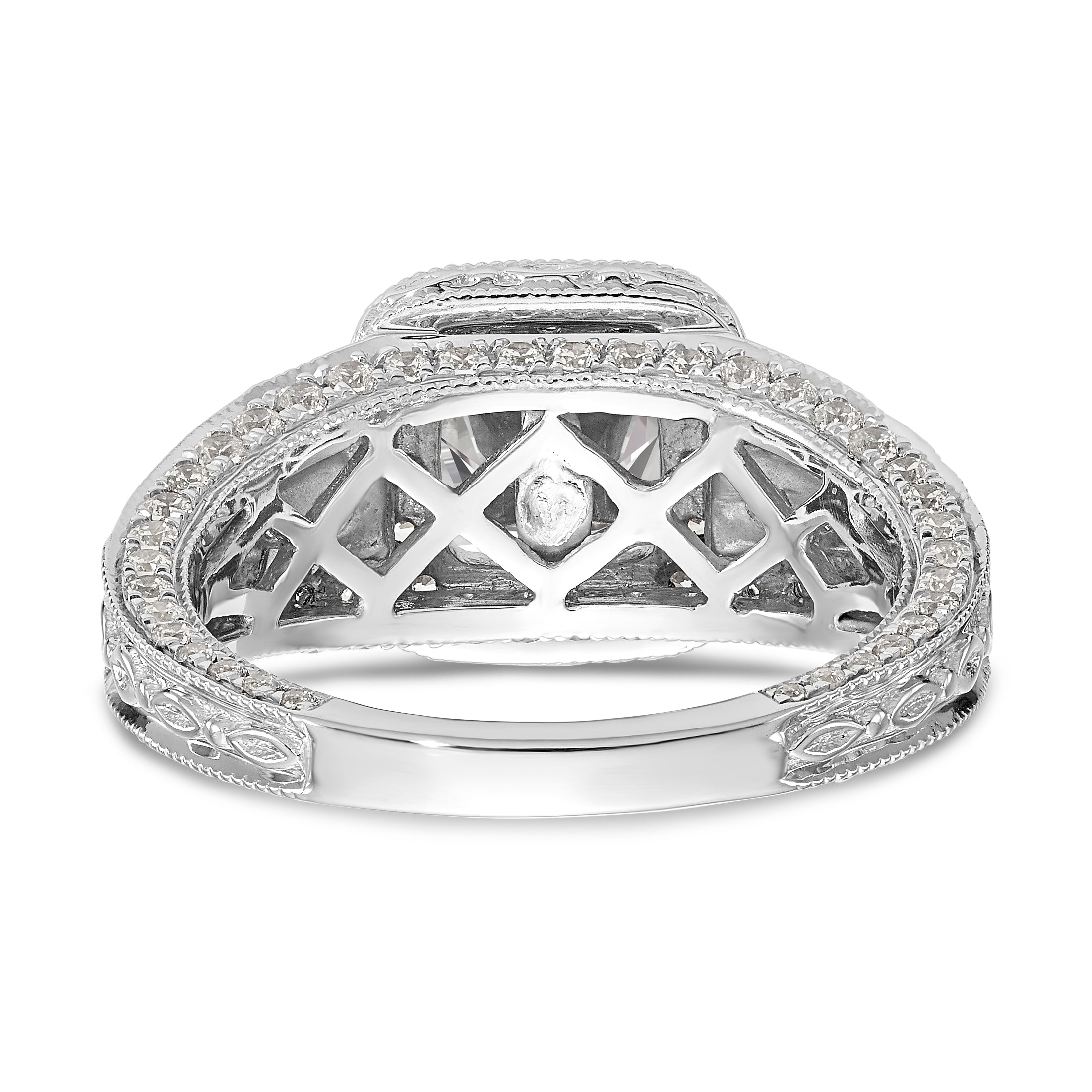 14K White Gold Peg Set Simulated Diamond Cushion HaloEngagement Ring