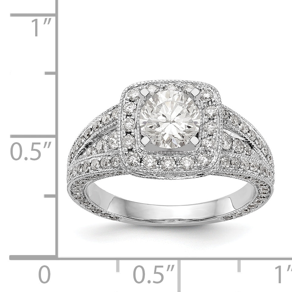 14K White Gold Peg Set Simulated Diamond Cushion HaloEngagement Ring