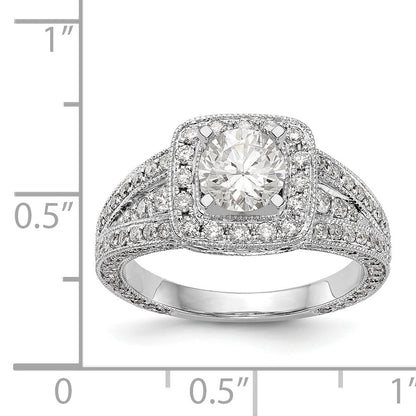 14K White Gold Peg Set Simulated Diamond Cushion HaloEngagement Ring
