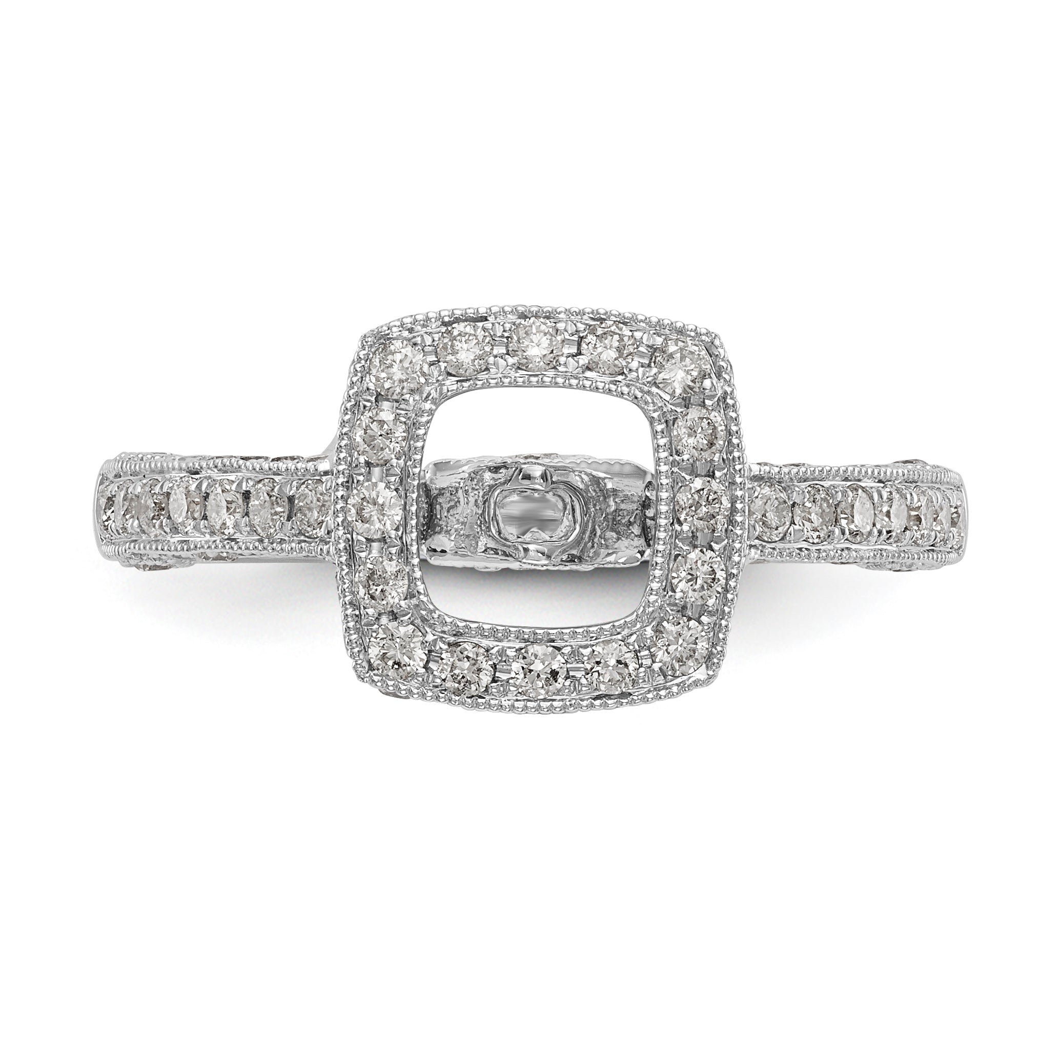 14K White Gold Peg Set Simulated Diamond Cushion HaloEngagement Ring