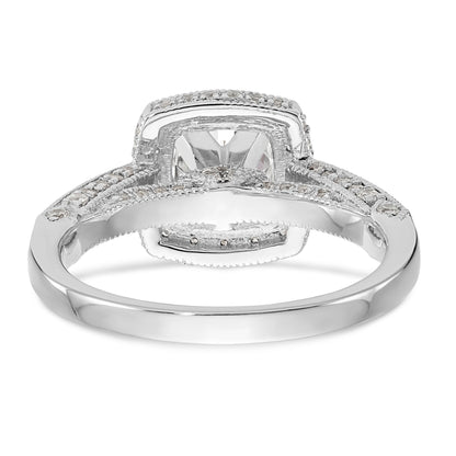 14K White Gold Peg Set Simulated Diamond Cushion HaloEngagement Ring