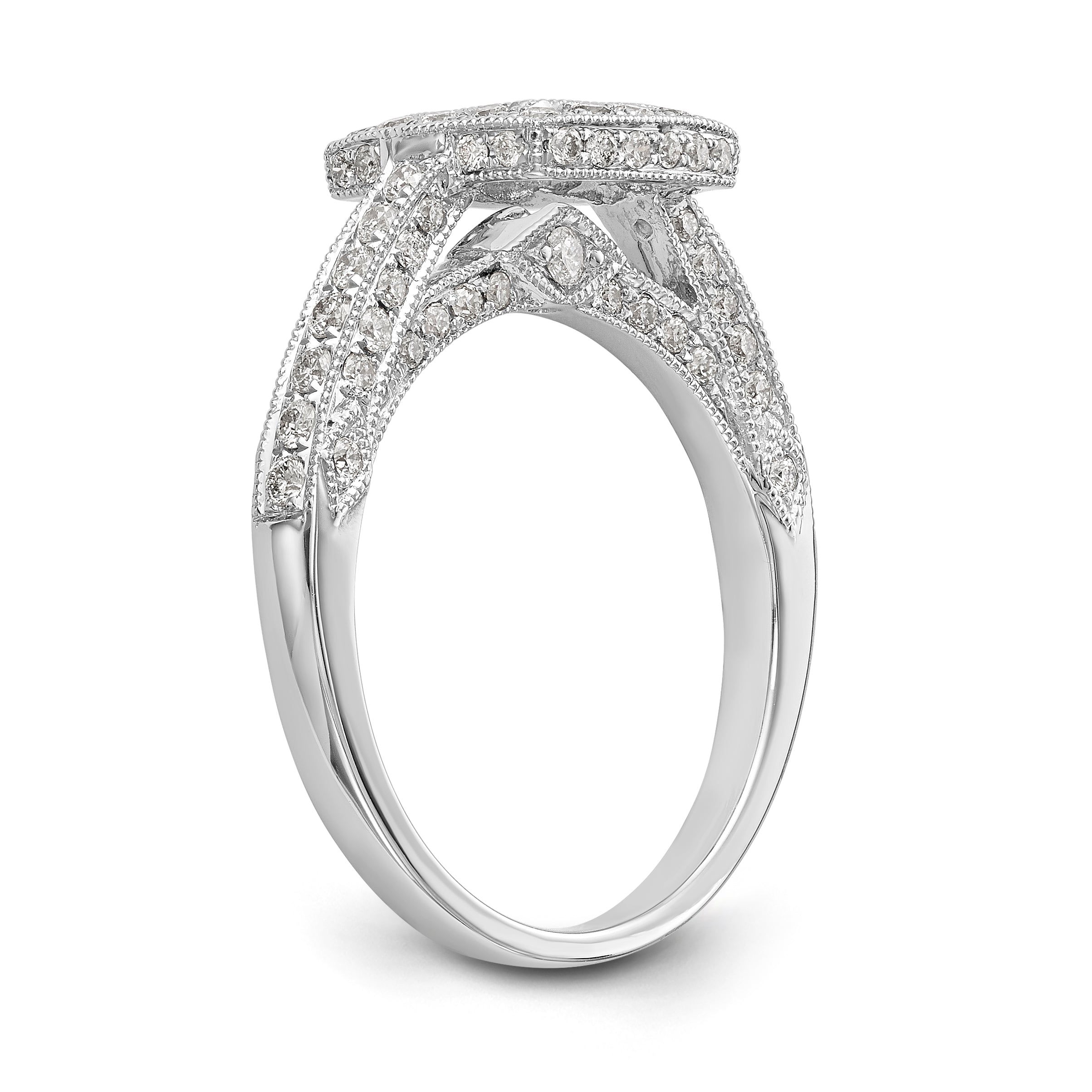 14K White Gold Peg Set Simulated Diamond Cushion HaloEngagement Ring
