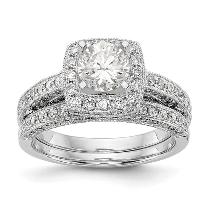 14K White Gold Peg Set Simulated Diamond Cushion HaloEngagement Ring