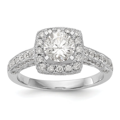 14K White Gold Peg Set Simulated Diamond Cushion HaloEngagement Ring