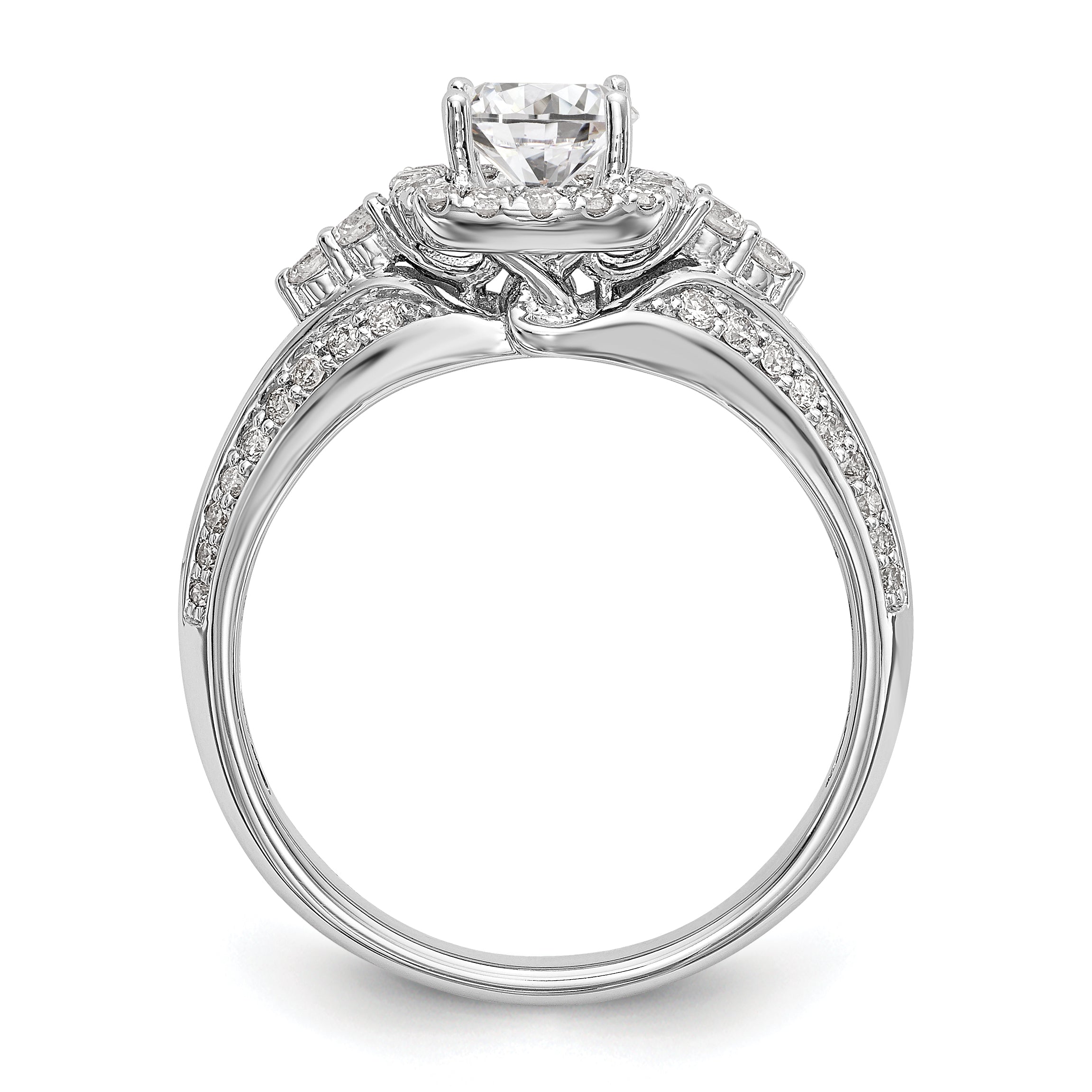 14K White Gold Simulated Diamond Cushion HaloEngagement Ring
