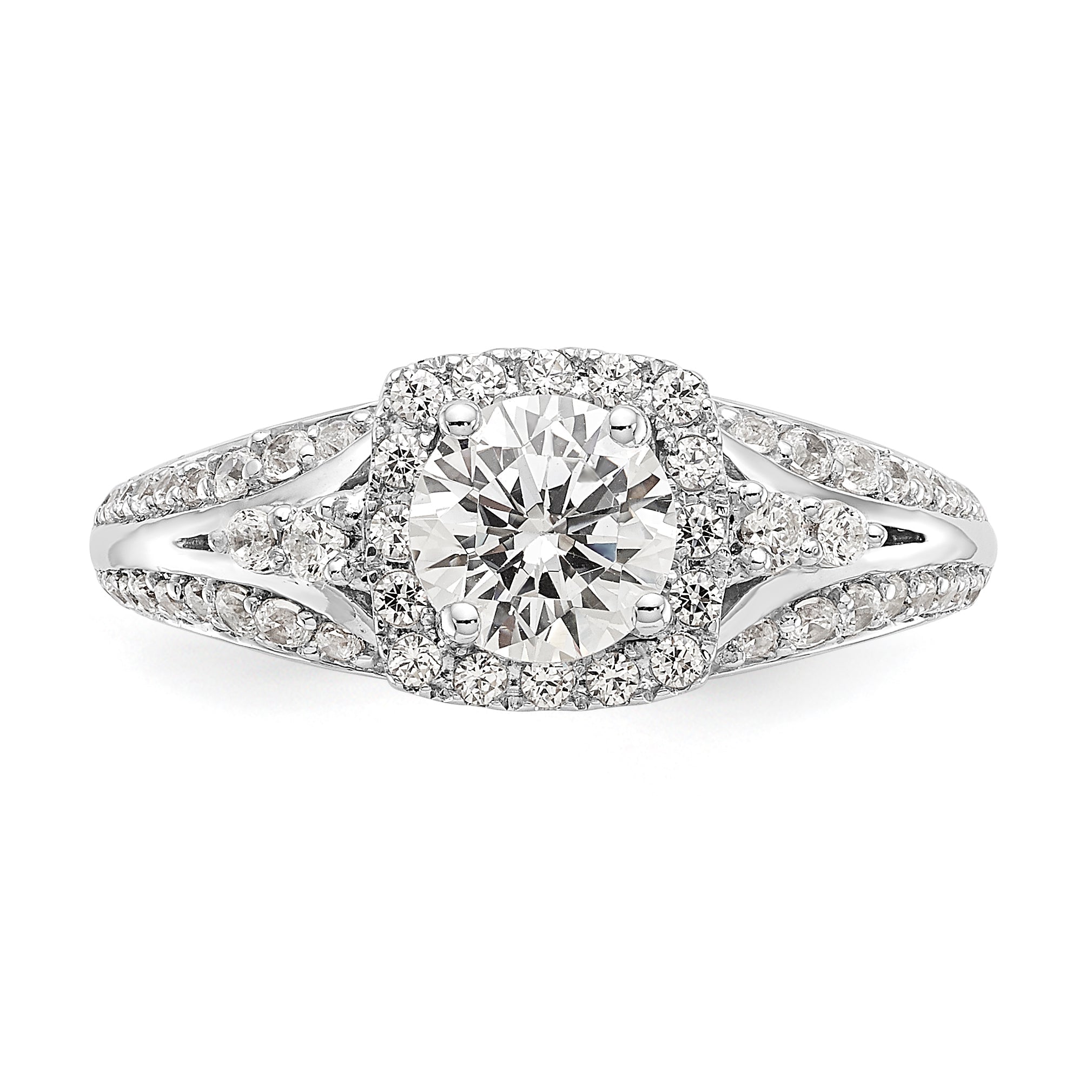 14K White Gold Simulated Diamond Cushion HaloEngagement Ring