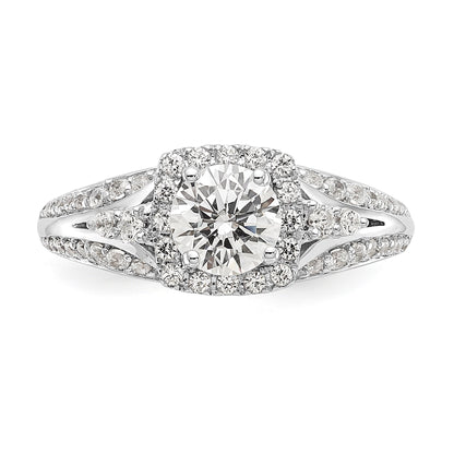 14K White Gold Simulated Diamond Cushion HaloEngagement Ring