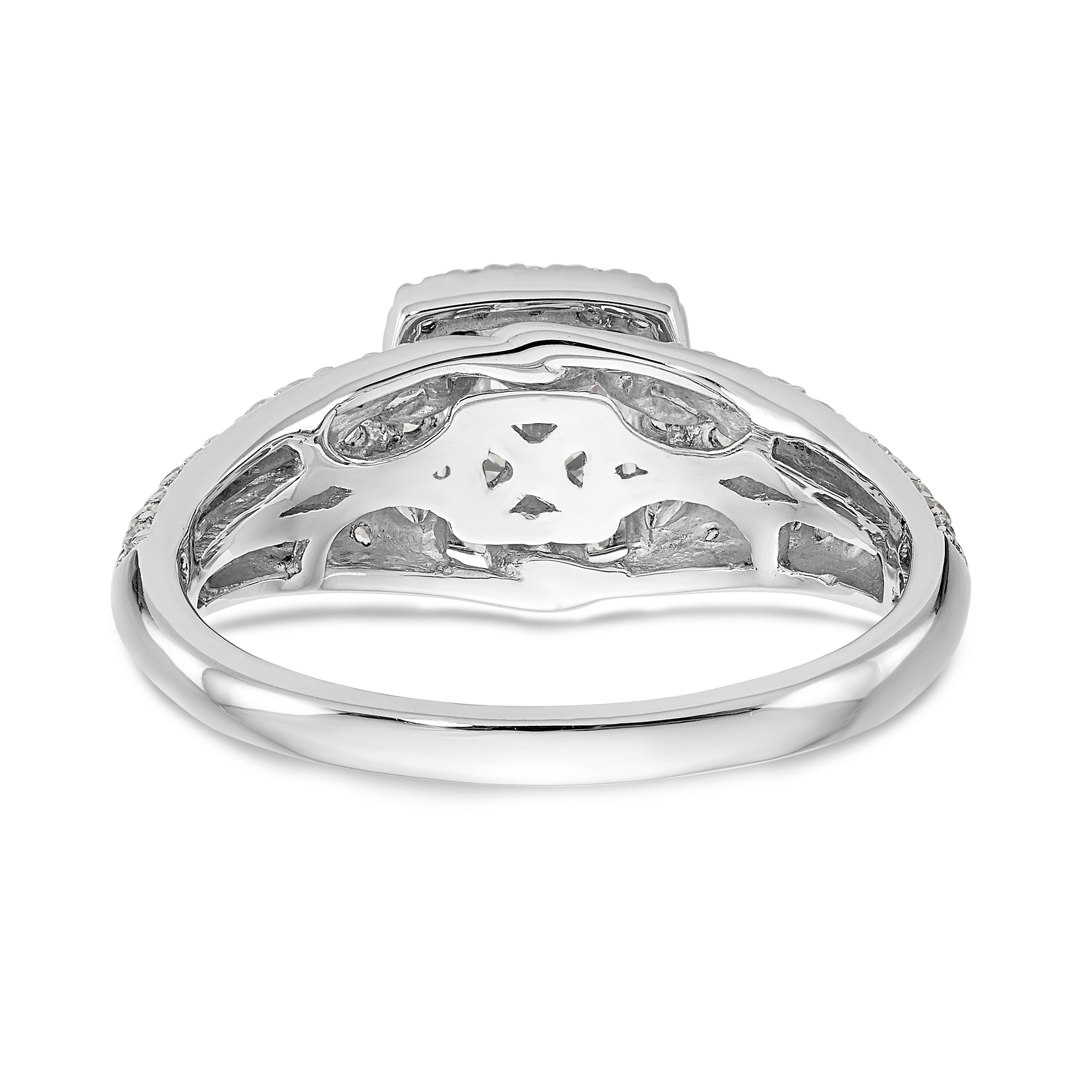 14K White Gold Simulated Diamond Cushion HaloEngagement Ring