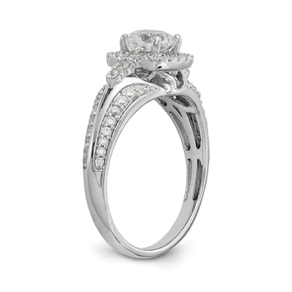 14K White Gold Simulated Diamond Cushion HaloEngagement Ring