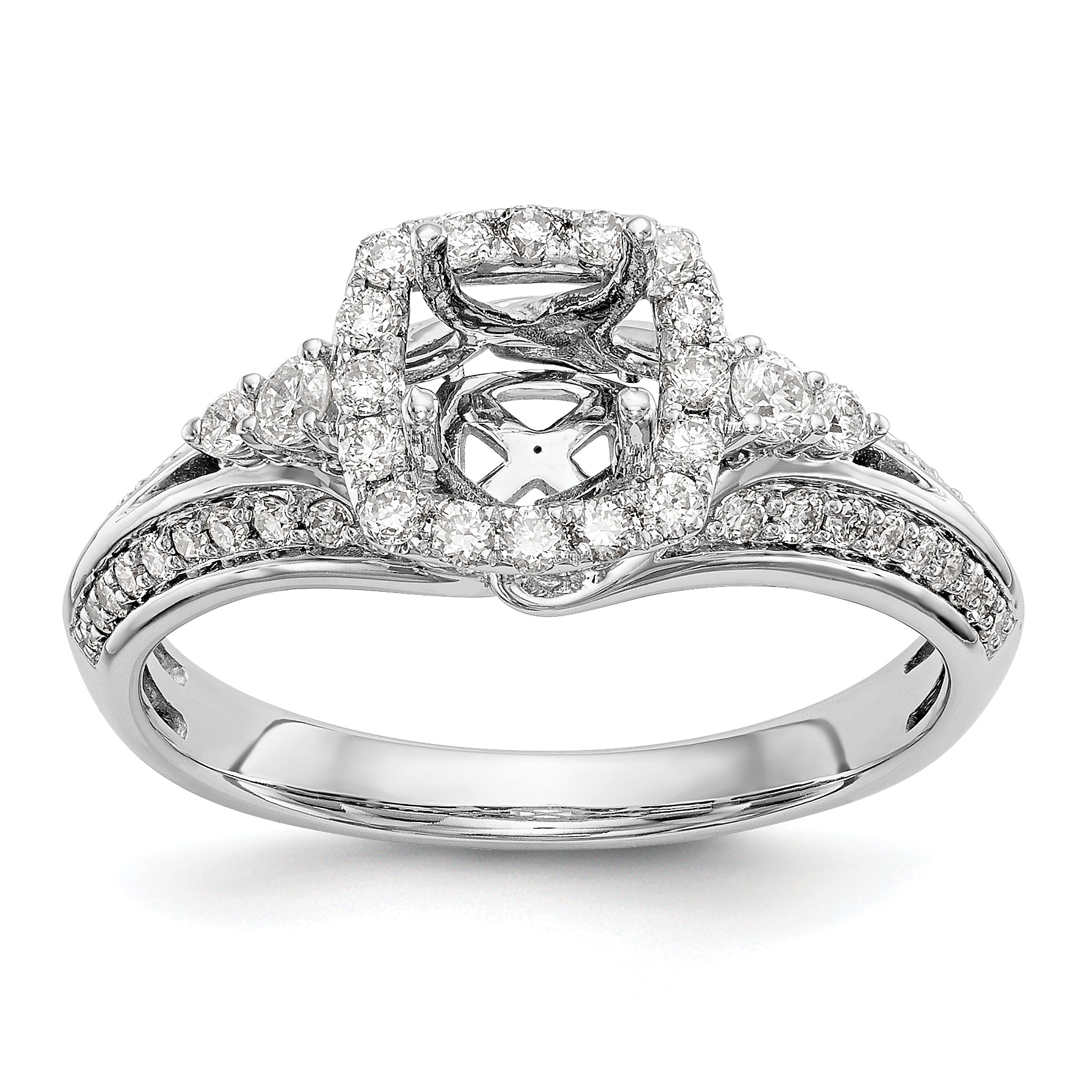 14K White Gold Simulated Diamond Cushion HaloEngagement Ring