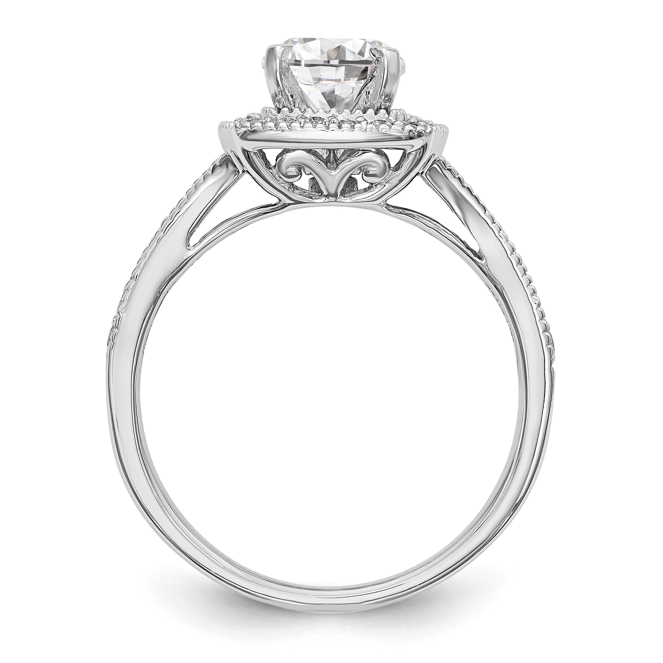 14K White Gold Simulated Diamond Cushion Halo Engagement Ring