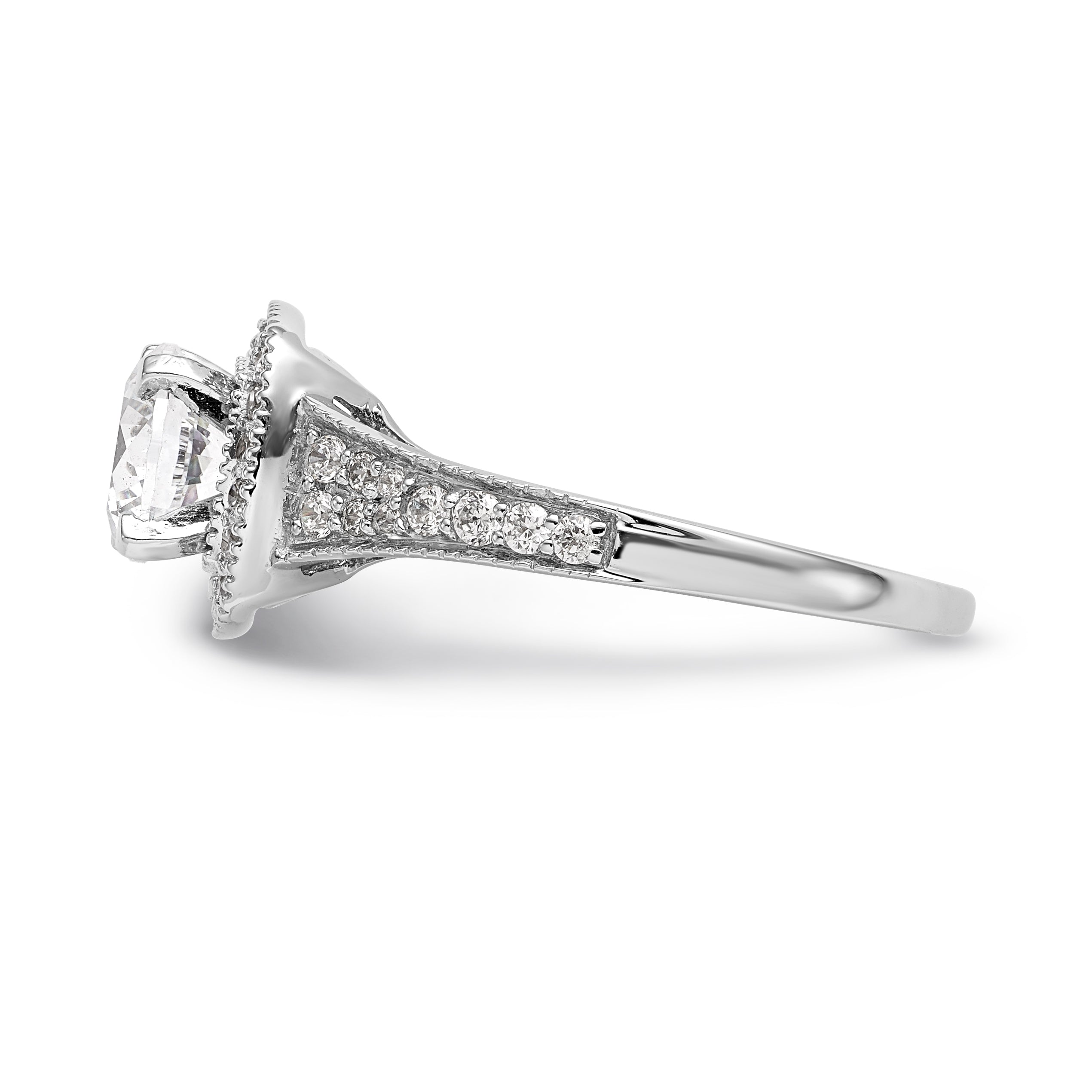 14K White Gold Simulated Diamond Cushion Halo Engagement Ring