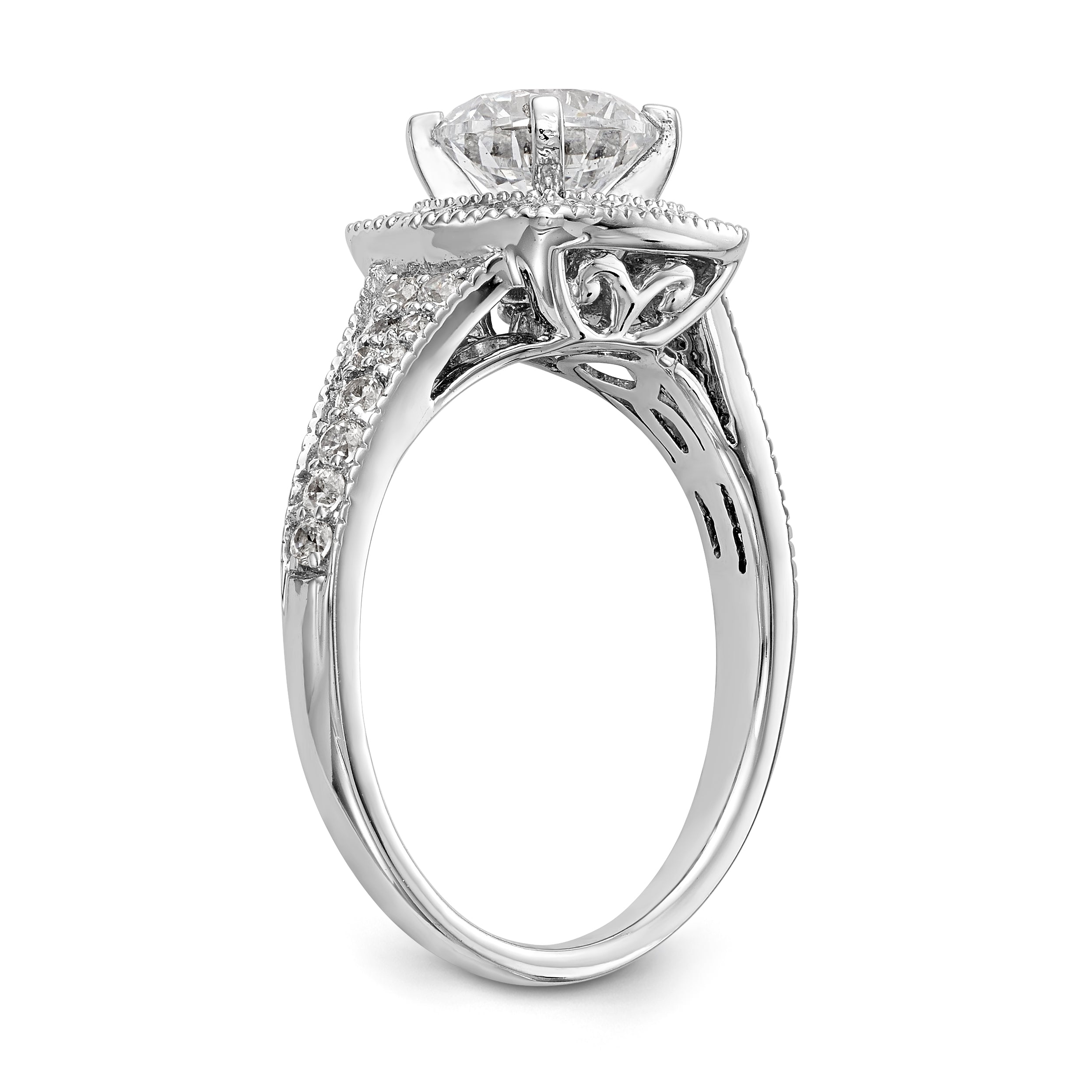 14K White Gold Simulated Diamond Cushion Halo Engagement Ring