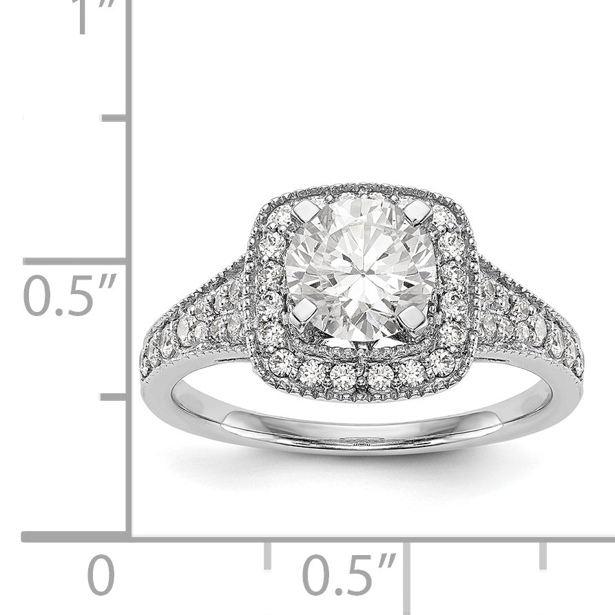 14K White Gold Simulated Diamond Cushion Halo Engagement Ring
