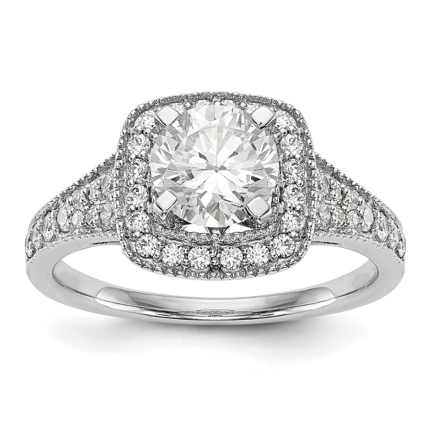 14K White Gold Simulated Diamond Cushion Halo Engagement Ring