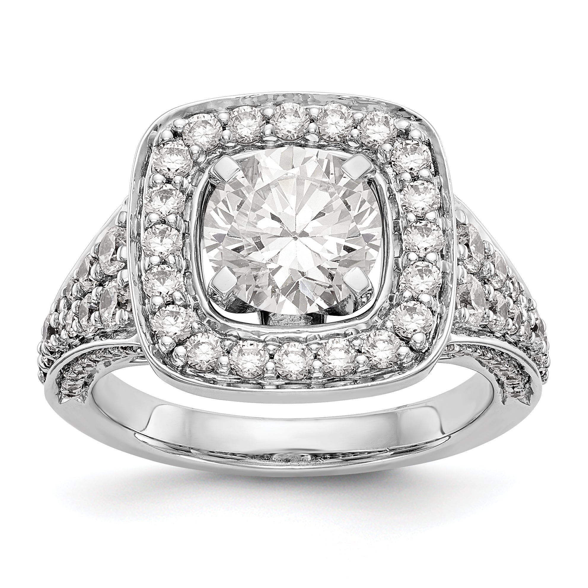 14kw Peg Set Simulated Diamond Cushion HaloEngagement Ring