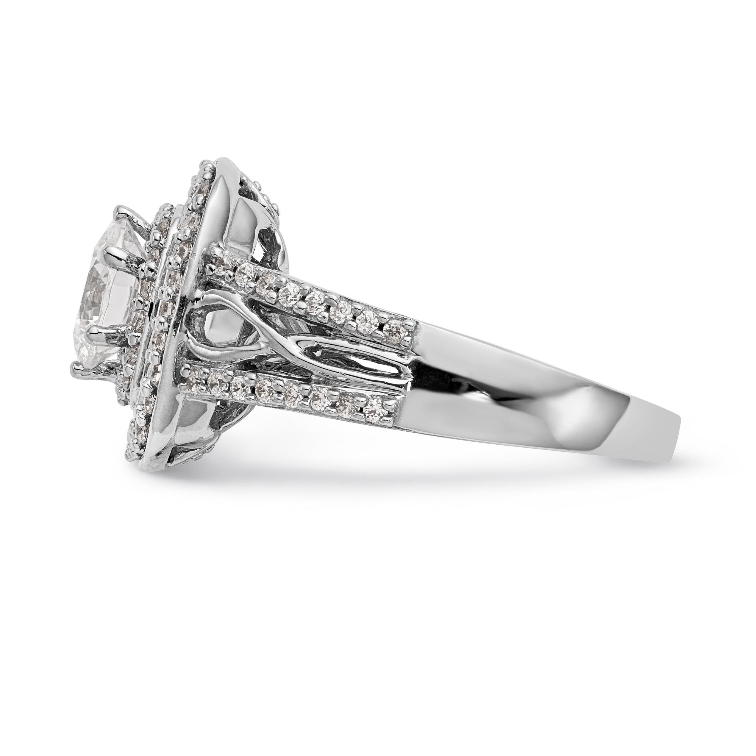 14K White Gold Simulated Diamond Double Cushion HaloEngagement Ring