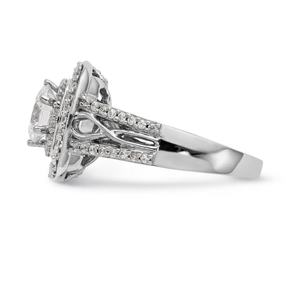 14K White Gold Simulated Diamond Double Cushion HaloEngagement Ring